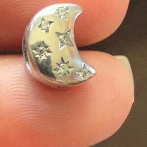 Silver Crescent Moon and Stars Charm